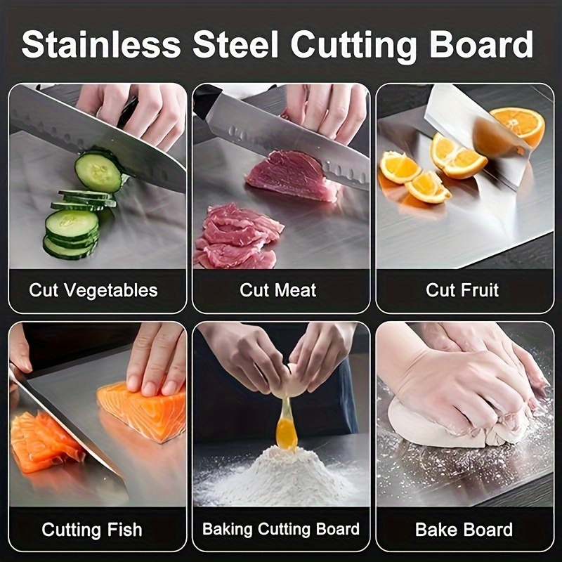 Premium Dual-Sided Titanium Alloy Cutting Board - Food-Grade Stainless Steel, Ideal for Kitchen and Dining Use 5 Premium Dual-Sided Titanium Alloy Cutting Board - Food-Grade Stainless Steel, Ideal for Kitchen and Dining Use