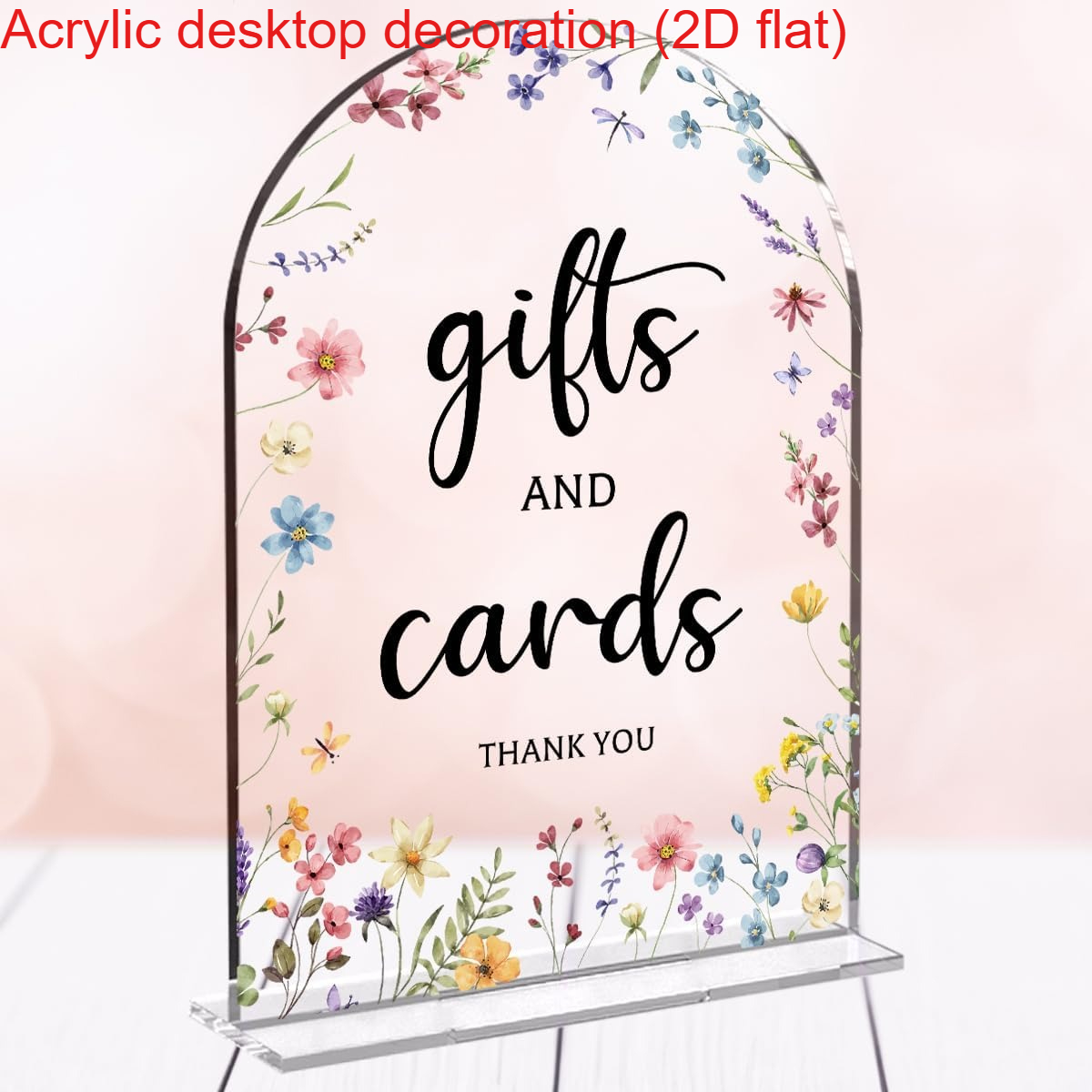 TEMU 2d Flat, 1pc Elegant Curved Arch Wedding Sign With Floral Border And "gifts& Cards" Label- Acrylic Table Centerpiece For Wedding Receptions,