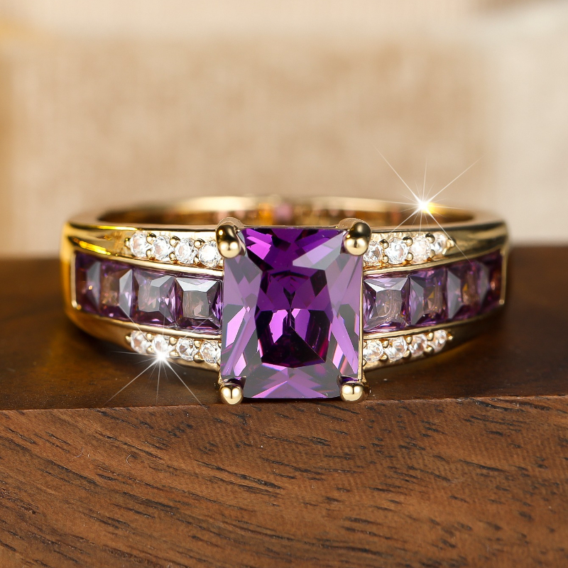 Elegant Rectangle Cut Purple Synthetic Zirconia Plated Ring