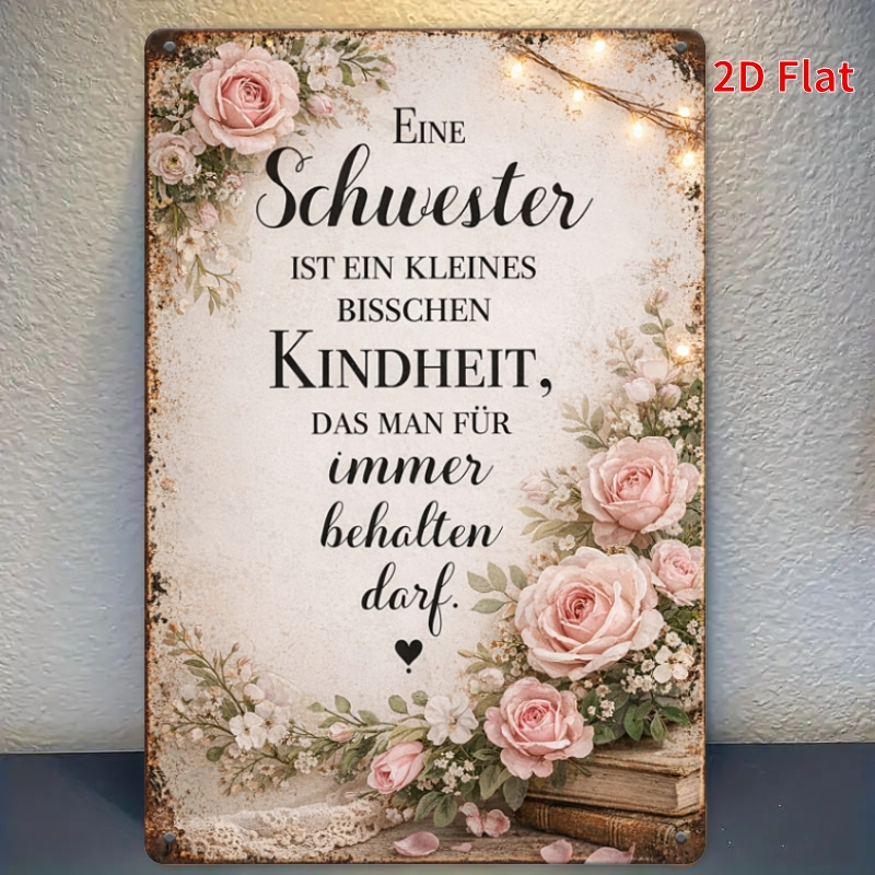 TEMU 2d Flat, [2dflat]1pcs 30x20cm- Vintage Sister Love Quote Tin Sign, Retro German Rose Flower Metal Wall Art, Decorative Signs For Home, Bedroom,