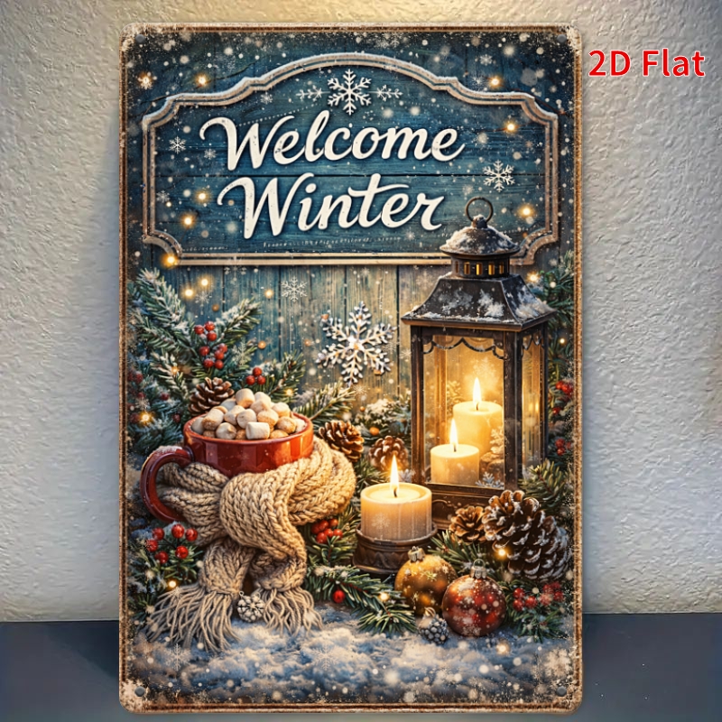 TEMU 2d Flat, 1pc & Christmas Metal Sign - Snowflake Lantern Wall Decor With English Lettering, Iron Hanging Holiday Decoration Suitable For Porch,
