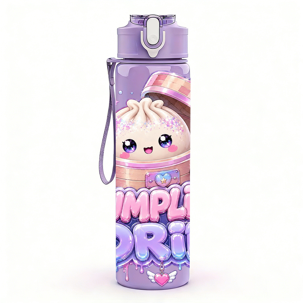 TEMU 1pc 1pcs Dumpling-shaped Glitter Water Bottle With Lid, Leak-proof Tumbler Suitable For Outdoor, Travel, Gym, Uv Printed Cute Dumpling For &,