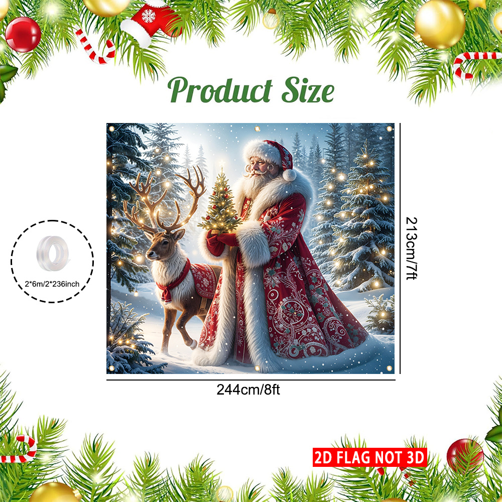 TEMU [DRAPEAU 2D ET NON 3D] 1 pièce, Housse de drapeau pour porte de garage, 8ftX7ft en polyester durable, Motif cerf de Noël, design , Logo unique