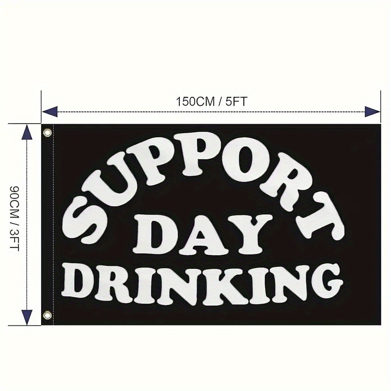 E-shop Robuste Partyflagge „Tägliches Trinken unterstützen“ – Strapazierfähige -Dekoration für drinnen/draußen, schwarzer Hintergrund mit weißem Text