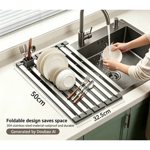 1pc deluxe roll up stainless steel dish drying rack 9 stainless steel pipe support multifunctional sink design portable roll up rust resistant easy to clean kitchen sink organizer dish drying rack modern