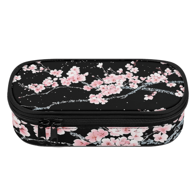 TEMU 1pc Polygonal Pencil Case With Cherry Night Design, Stylish Large-capacity Printed Pencil Pouch With Zipper Closure And Compartment, Stationery