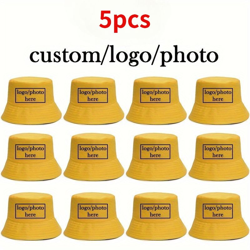 TEMU 5pcs Set Of Customizable Men'-sided Bucket Hats- White With Tropical Print, 100% Polyester, Machine Washable, Suitable For Beach, Fishing,