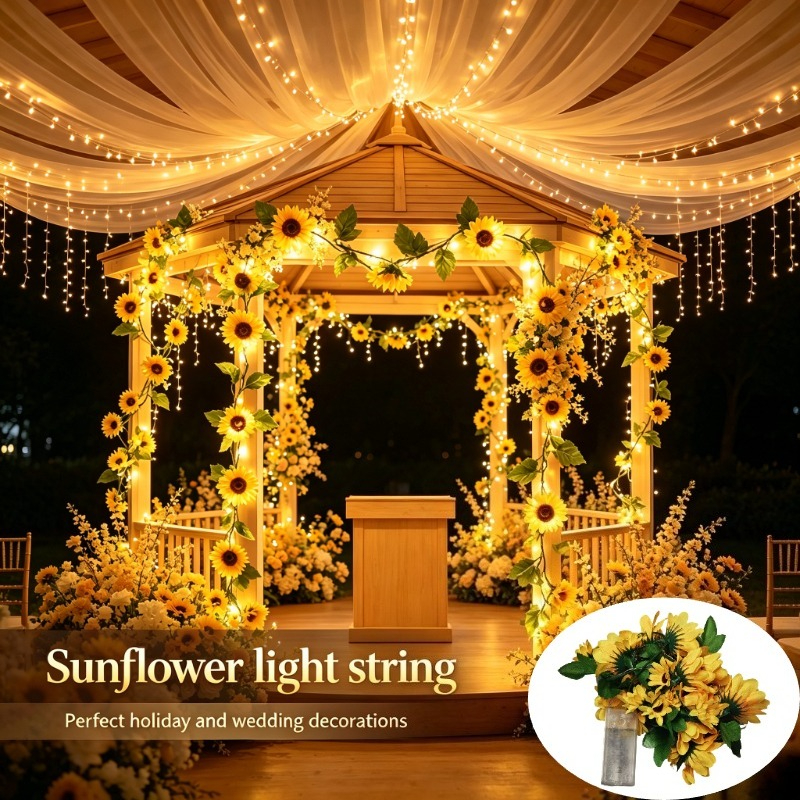 TEMU 1pc, 220cm/88.61in/20led Sunflower String Lights, Sunflower Lights, Petal String Lights, Led Light Strips, String Lights, And Holiday Decor,