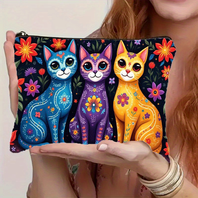TEMU A Colorful Cat-themed Makeup Bag With Double-sided Printing. Suitable For Storing Cosmetics And Toiletries. The Cute , Combined With Floral