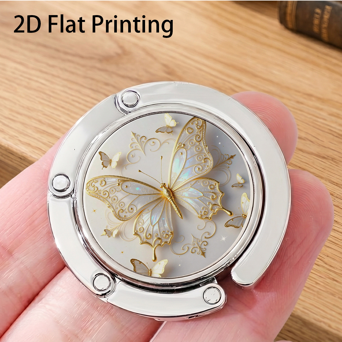 TEMU 1pc Gilded Lace Large Small Floral Pattern Silvery Round Foldable Hook, For Hanging Bags On Tables, Shelves Or Car Seats, Universal Organizer,