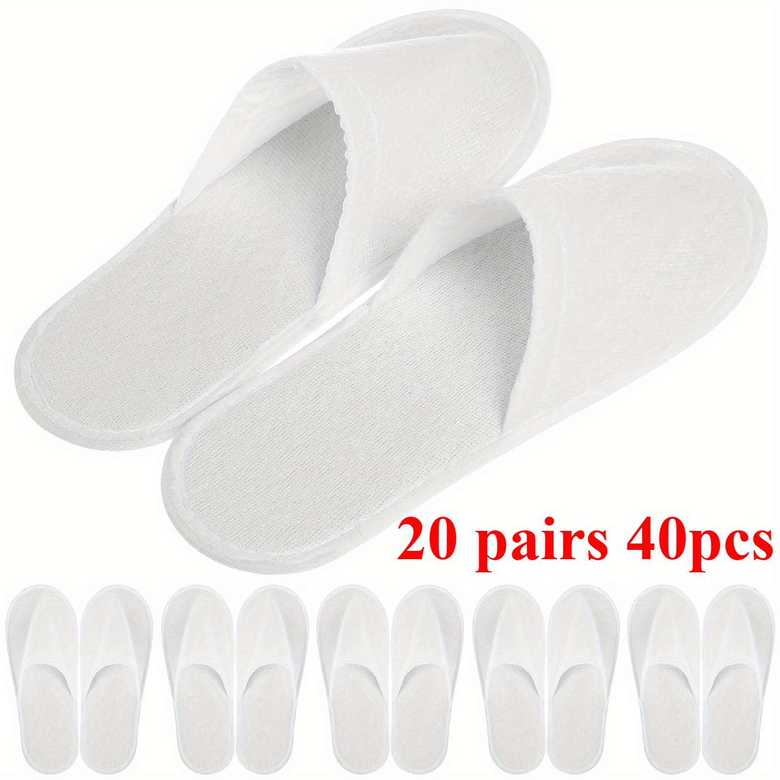 Image of 40pcs/20 Pairs Disposable Spa Slippers Coral Fleece Non-slip White Hotel Sauna Bedroom Universal Size Fits Most People, Women Shoes