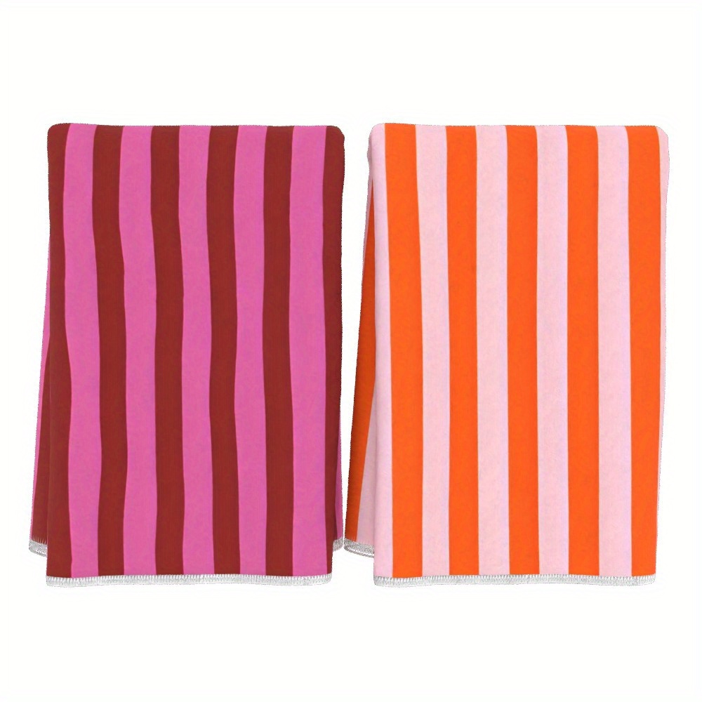 TEMU 2pcs Set, Contrast-color Vertical Stripe Print Kitchen Towels/, Featuring Warm Orange And Milky White Refreshing Vertical Stripes/raspberry Red