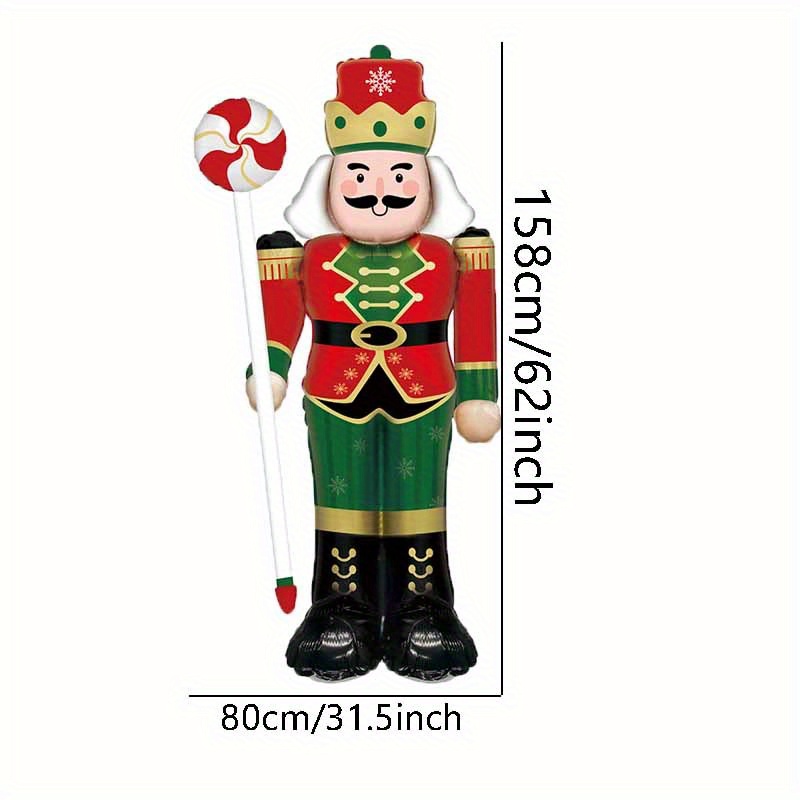 1pc Christmas Themed 62 Inch Standing Candy Nutcracker Soldier Shaped Film Balloon, Christmas Shopping Mall Atmosphere Decoration, Indoor Theme Decoration Atmosphere Layout