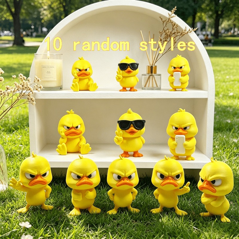 TEMU 10pcs - 3d-printed Angry Little Yellow Duck Ornaments, Figurines With Orange And White Eyes, Pursed-lip Ducks, No Power Required, Random Styles,
