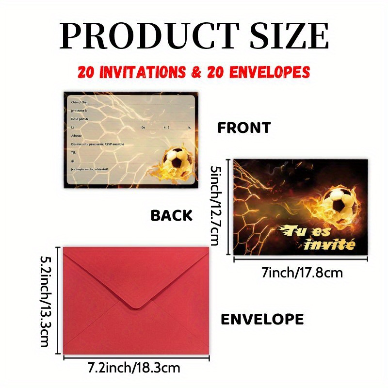 TEMU 20 Cartes d'Invitation et Enveloppes pour Fête de Football Français - Invitations Thématiques Football pour Anniversaires, Réunions et