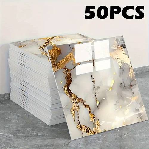 50/100pcs Waterproof Shower Tiles - Self- Bathroom/Kitchen/ Living Room/TV Backdrop Panels - , Modern Marble-like Wallpaper Alternative - for Home, Office, Hotel Decor, Kitchen Wall Covering, Contemporary Style, , Wall Stickers, Interior Designers