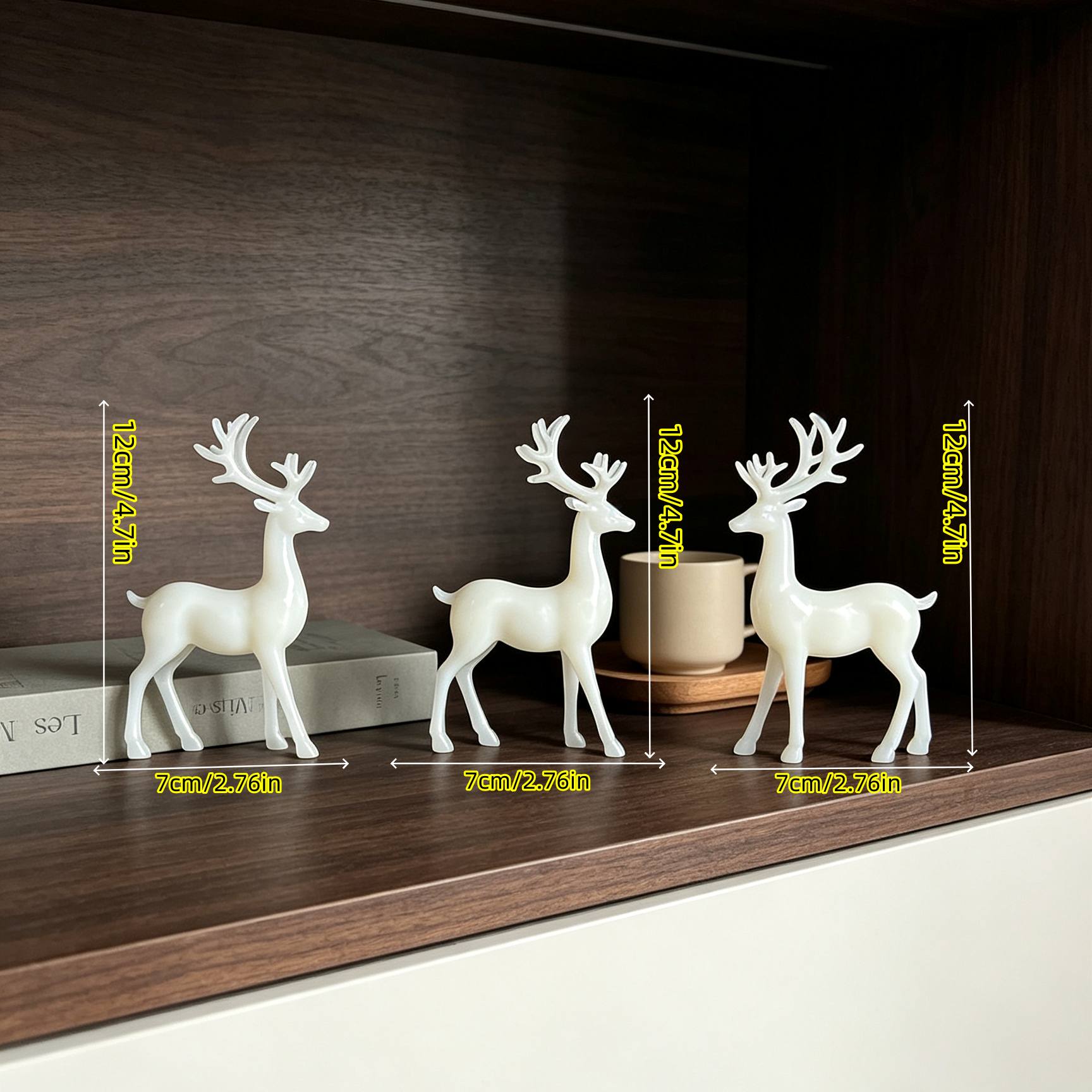 TEMU 3 stuks, Witte Rendier Beeld Ornamenten, Plastic Sculptuur Ornamenten, Huisdecoratie Ornamenten, Geschikt voor Kantoor, Slaapkamer. Woonkamer en