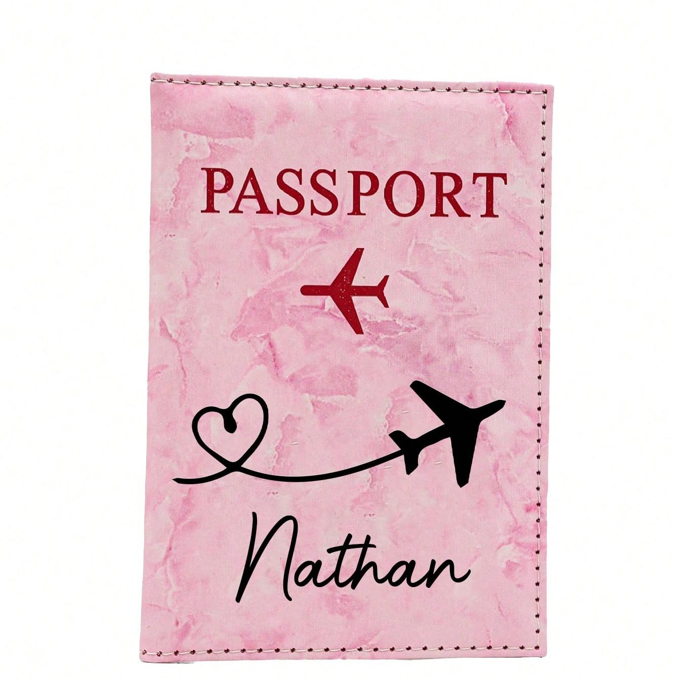 TEMU 1 Porte-passeport personnalisable avec nom/texte, inclut une poche à ticket, convient aux en lune de miel, housse de passeport style