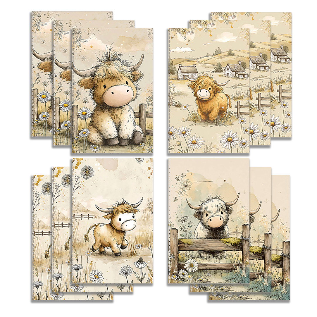 TEMU 12pcs/set Pocket Notebooks Mini Notebook Watercolor Highland Illustration Series Suitable For , Notes, Scrapbooking And Hand Account Doodle