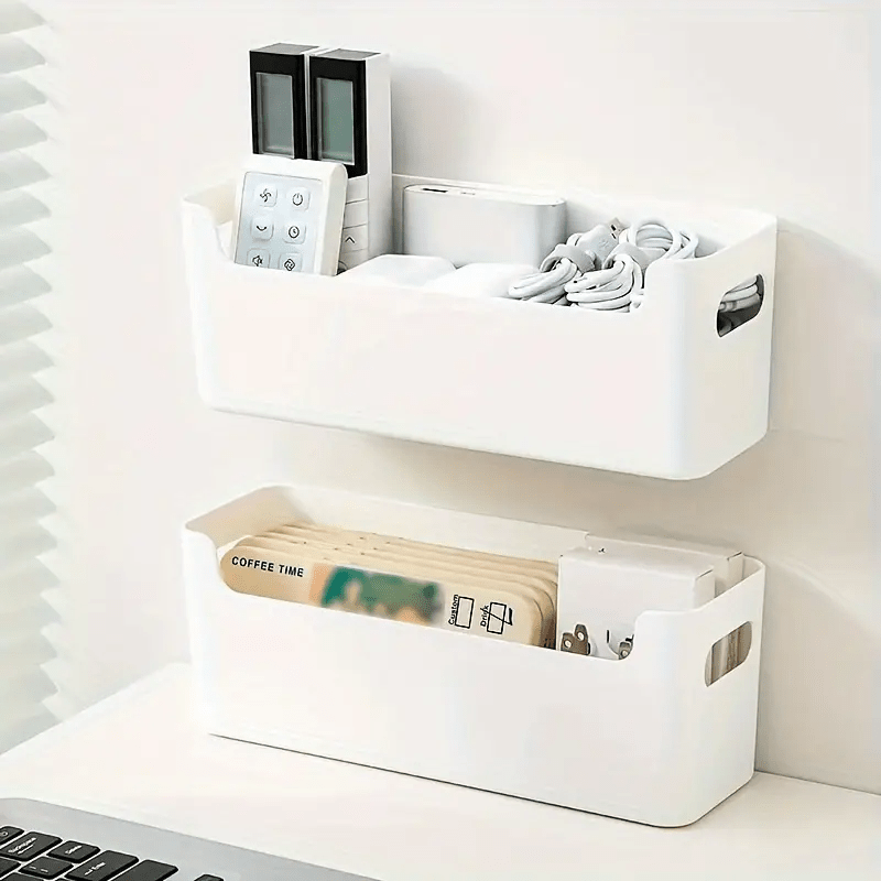TEMU Ensemble de 2 boîtes de rangement murales perçage, organisateur multi-scènes pour sous-vêtements et chaussettes, en plastique épais et durable,