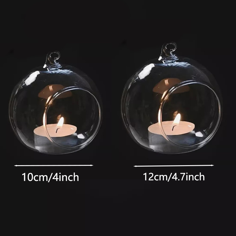 TEMU 3pcs Diameter 10cm/ 12cm Tea Light Hanging Tealight Holder Glass Globes With Hanging Ropeterrarium Clear Vase Wedding Party Home Decoration