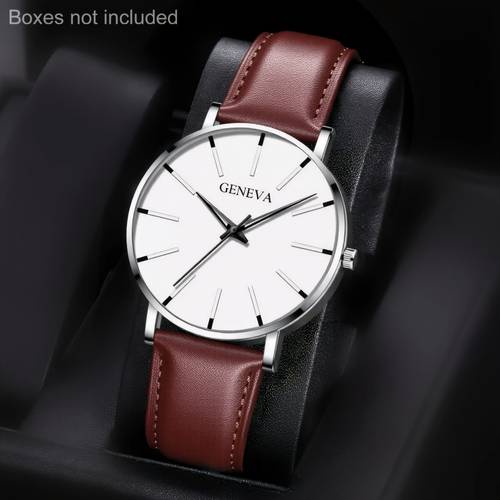 mens casual quartz watch with calendar pu strap white dial business parties birthdays and gifts casual accessories minimalist watch quartz movement