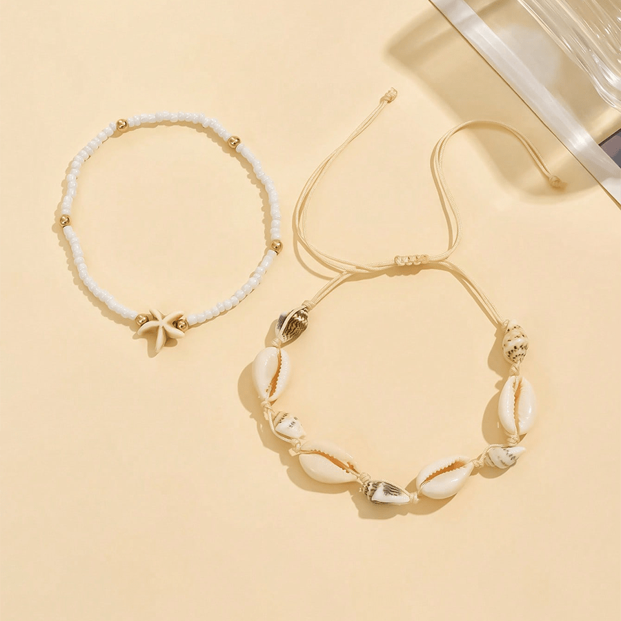 2pcs Summer Marine Style Shell Star Anklet Set for Women