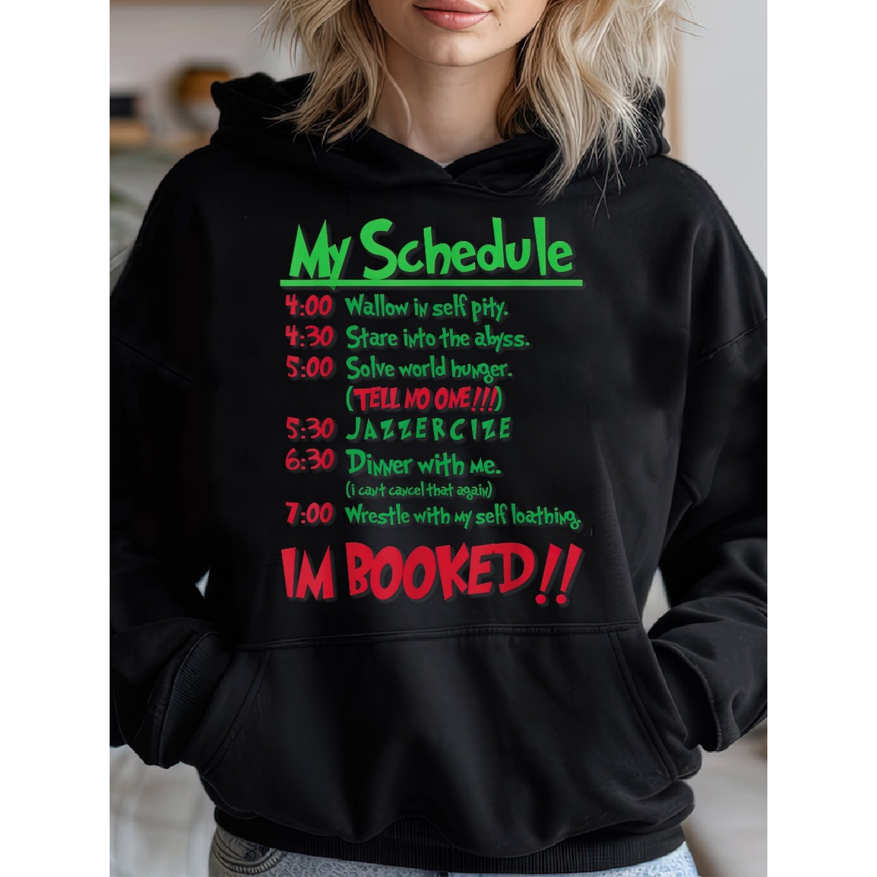 

Christmas My Schedule Merry Christmas Women's Comfortable Classic Printing Pullover, Casual Long Sleeve Crew Neck Hoodie