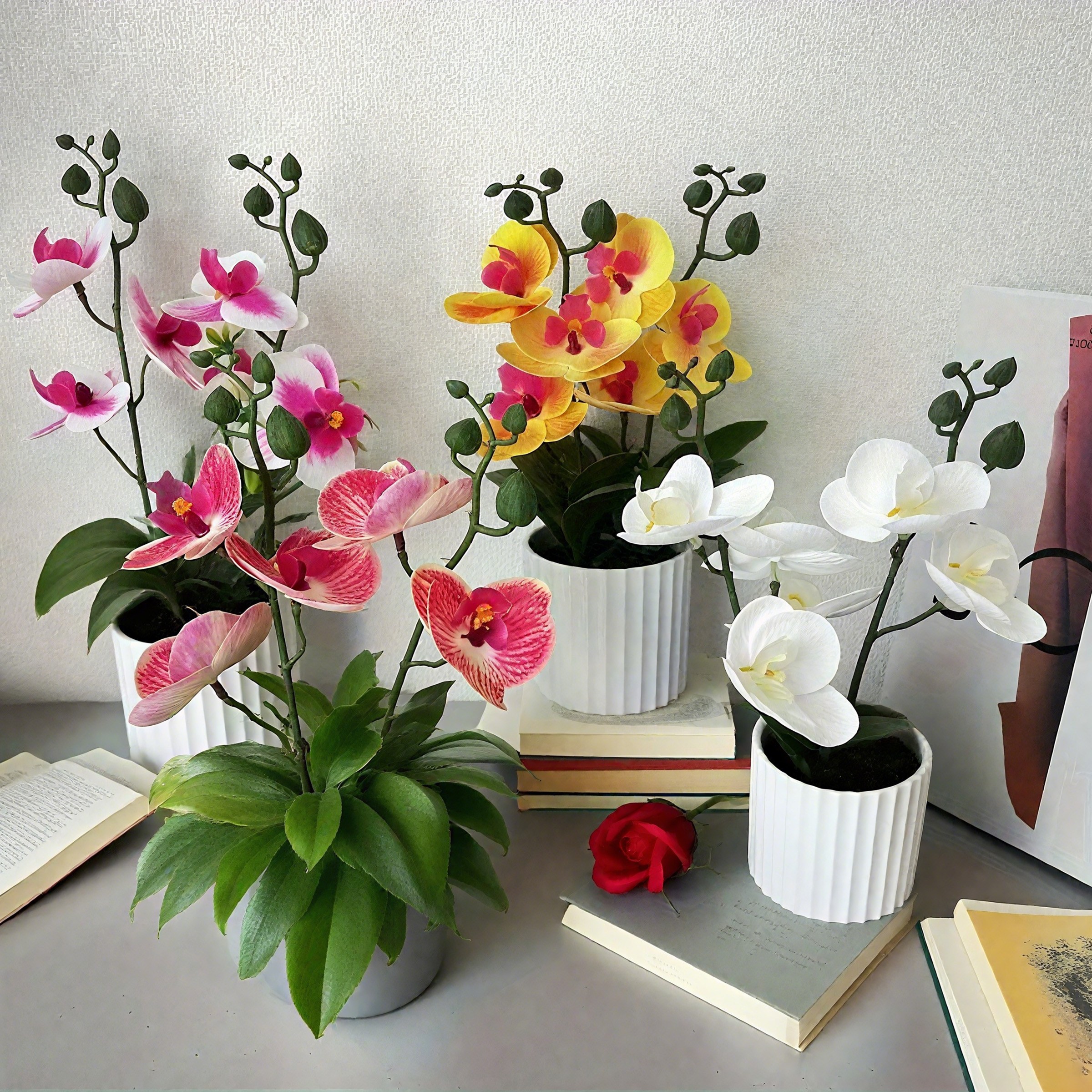 6 stück künstliche orchideen topf bunte phalaenopsis in