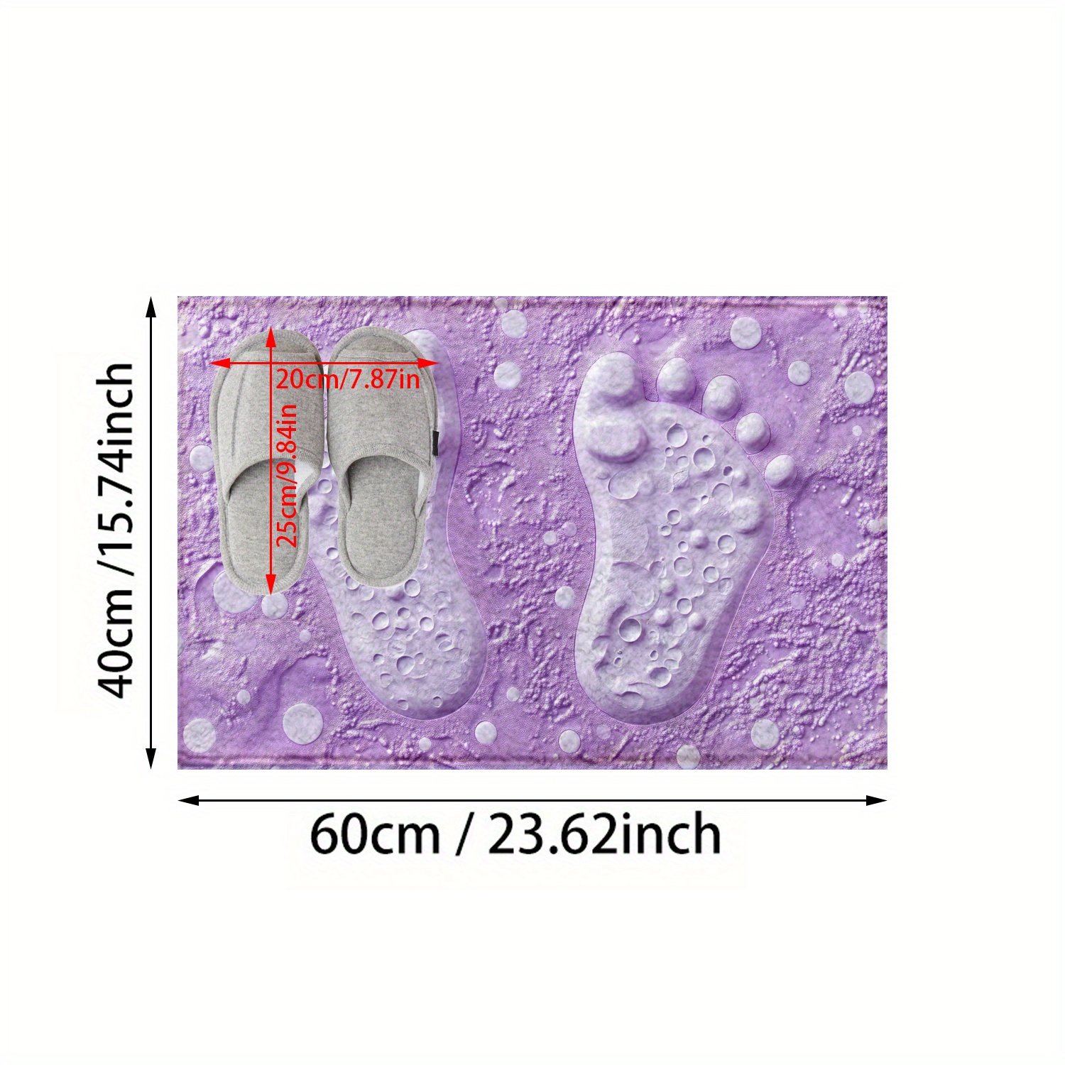 TEMU 1pc Purple Footprint Pattern Anti-slip Bath Mat - Plush Imitation Cashmere With Tpr Backing, Machine Washable Non-slip For Bathroom, Kitchen,