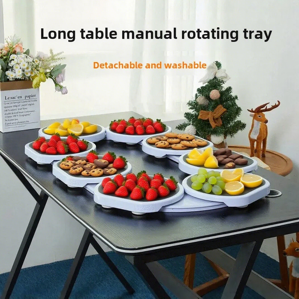 8pcs non food contact 360 rotating tray serving plate for rectangular oblong tables   family   banquets and weddings dining table large tabletop