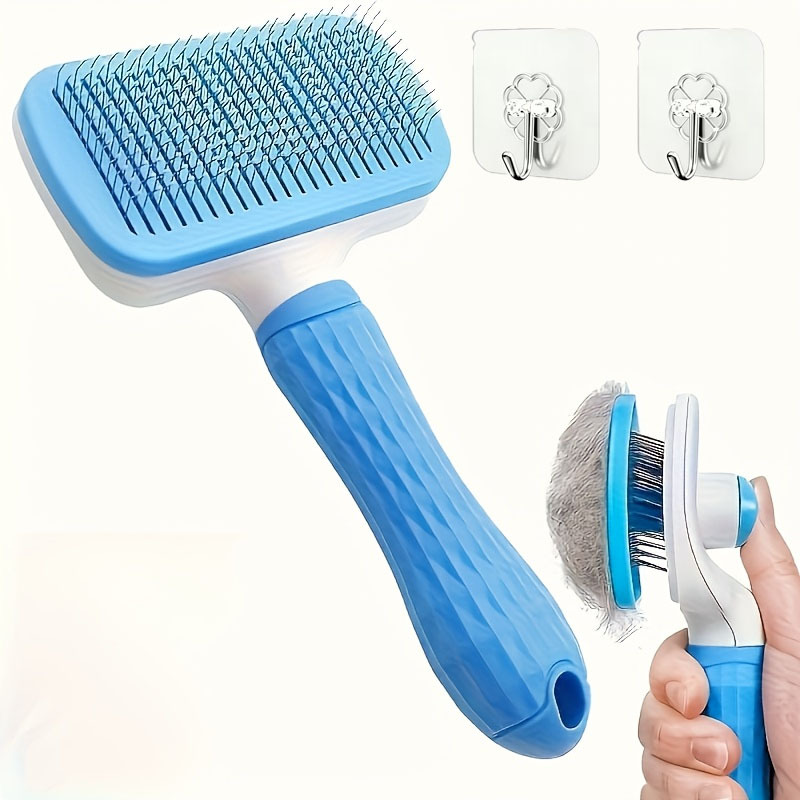 TEMU Set de 3 piezas (1 peine y ) Cepillo para perros con botones de fácil limpieza, Peine de masaje para mascotas para desenredar y eliminar el pelo