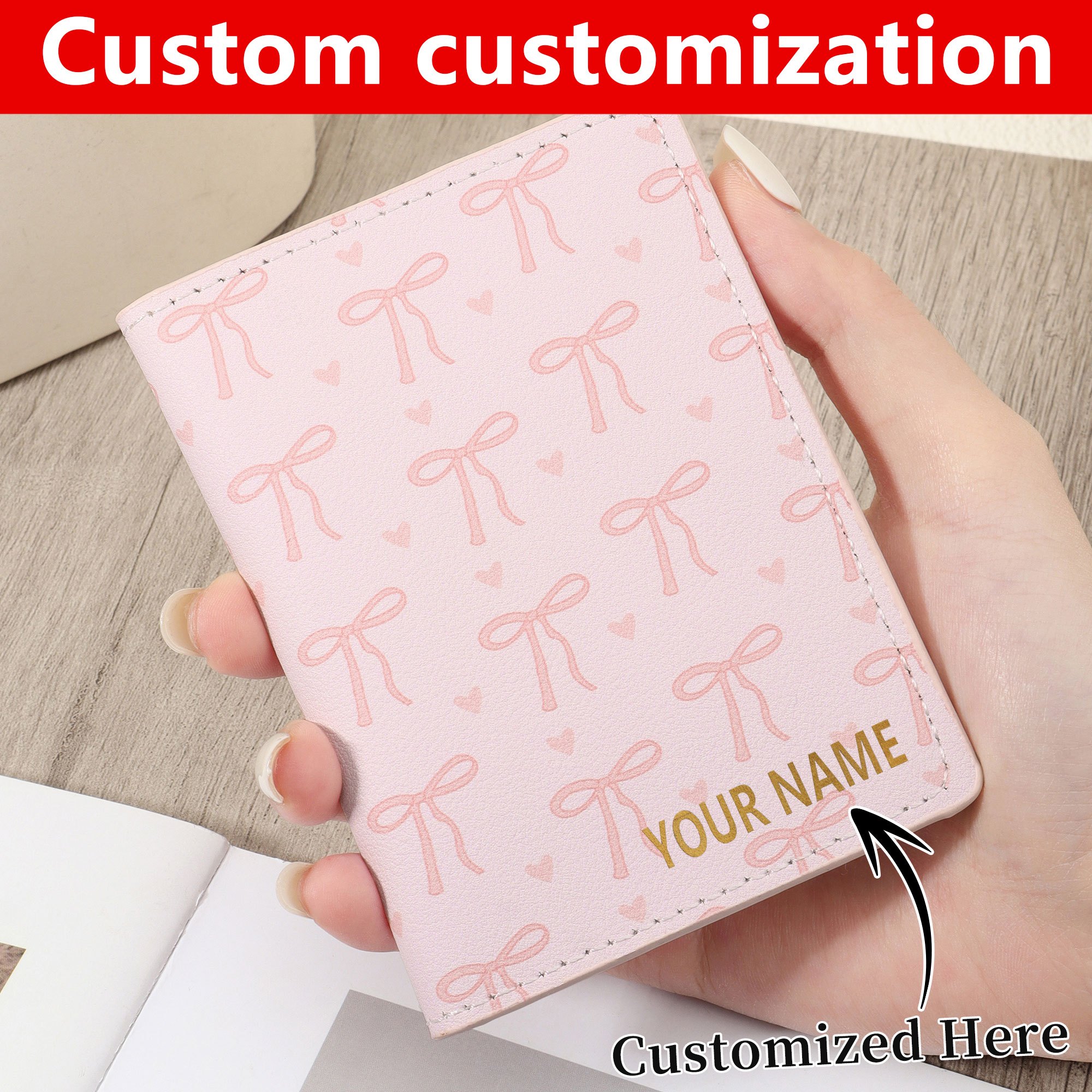 TEMU 1pc Customizable Bow Printed Credit Card Bag With Snap Closure, Portable Cash And Coin Storage Card Case, , Envelope Form , Slip Pocket, Dry
