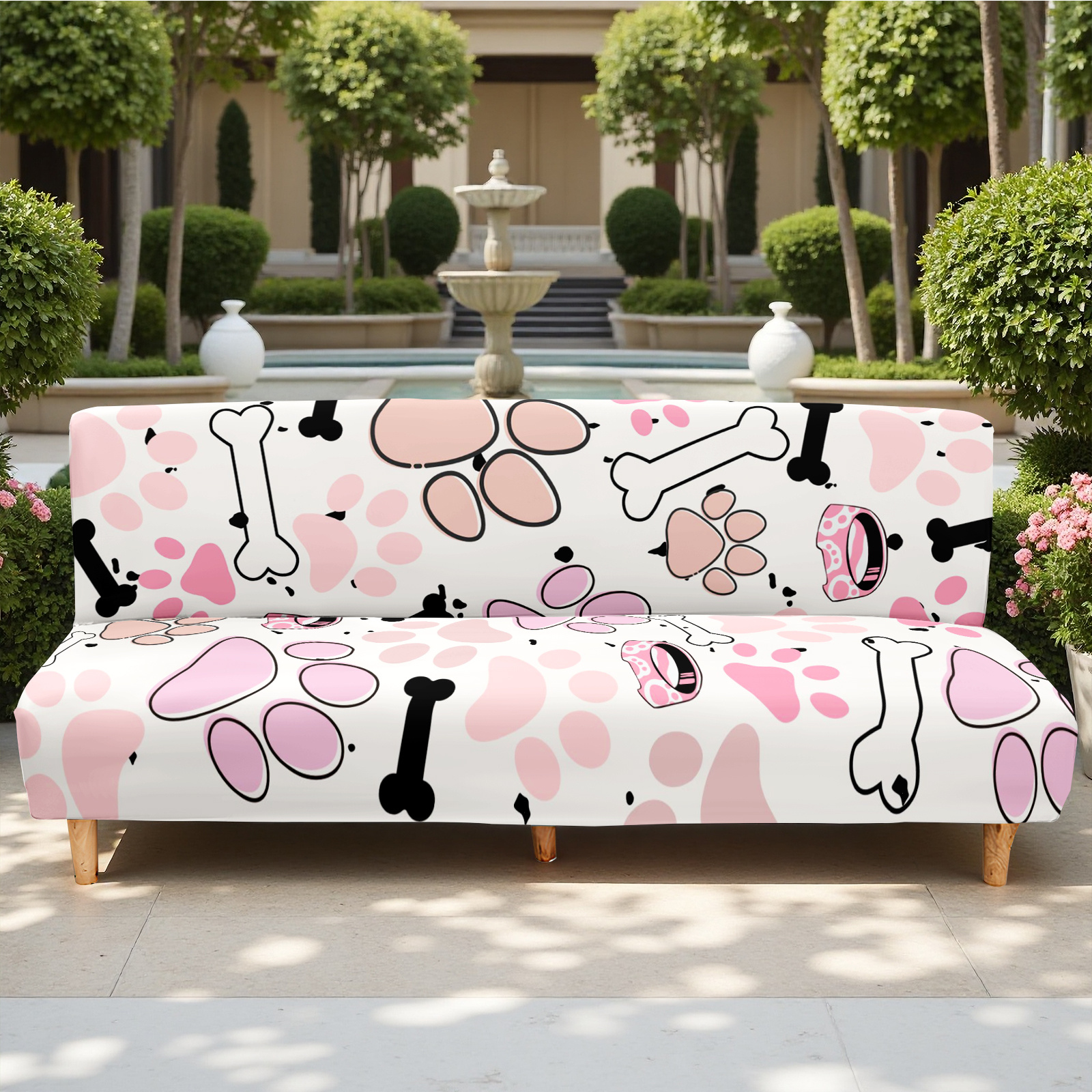 TEMU 2d Style Print And Bone Print Slicky Fiber Fabric Sofa Bed Cover, Summer Outdoor Sofa Bed Cover, High-elasticity Full-wrap Cover Suitable For