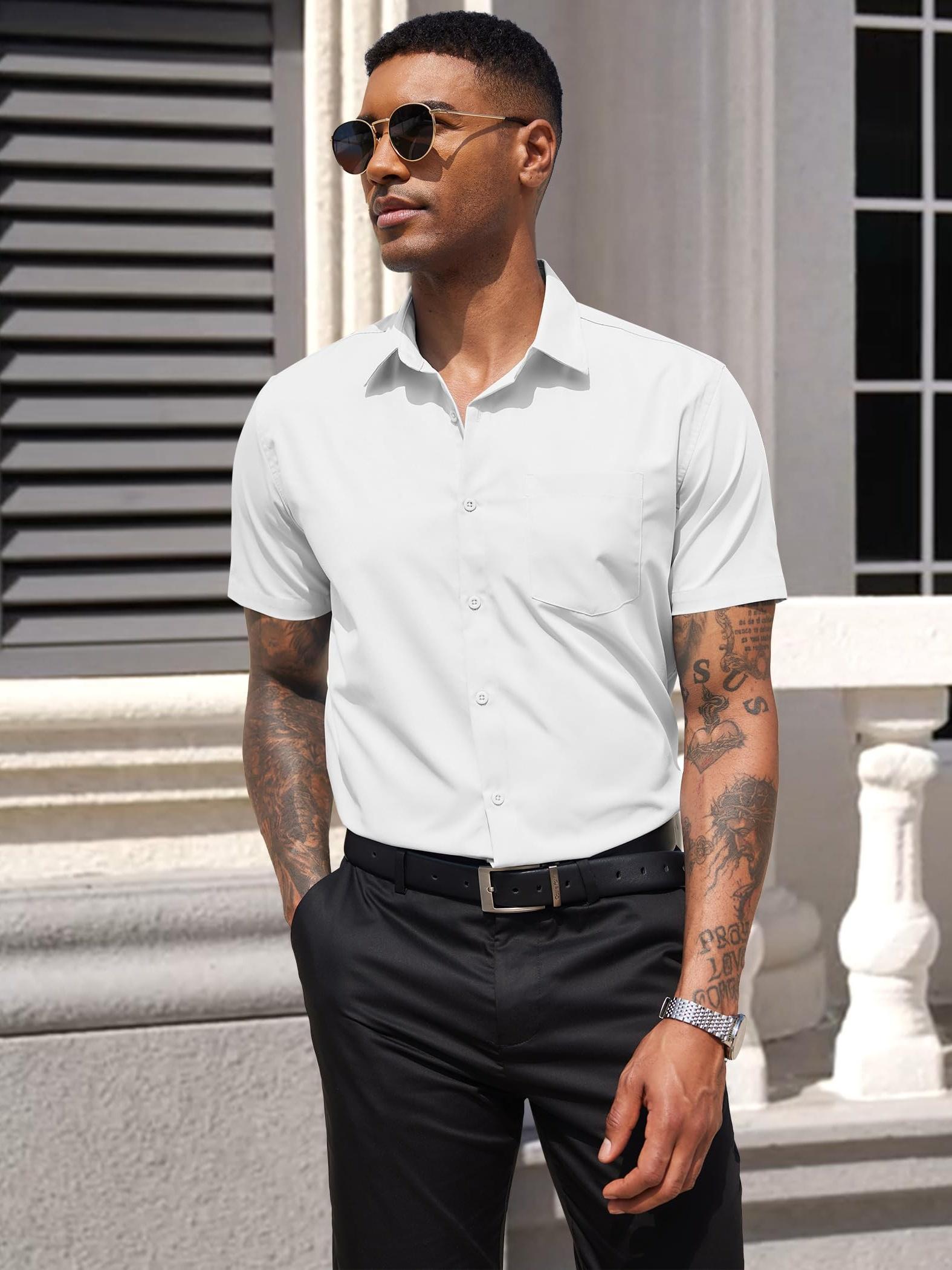 mens plus size dress shirts short sleeve business - Temu