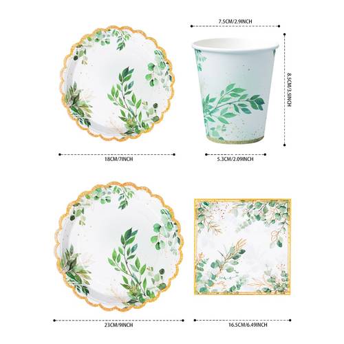 25 stuks gouden rand bloemblaadjes (7 inch + 9 inch + servetten + papieren beker), wegwerp borden, servetten, papieren bekers, papieren borden, servetten en papieren bekers feestartikelen, geschikt voor 25 gasten