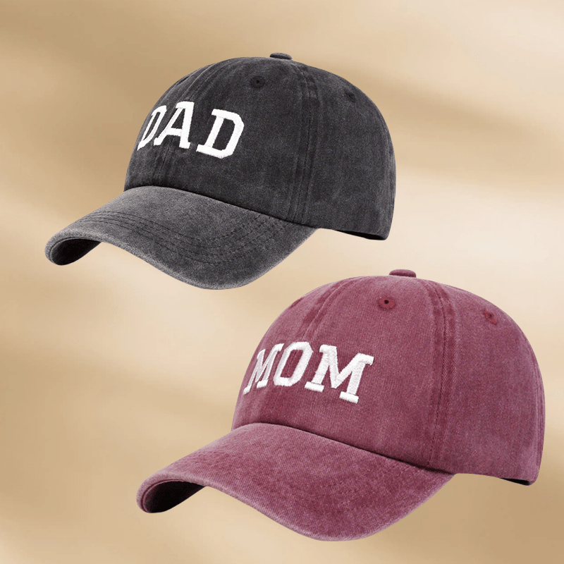 Image of 2pcs Dad Mom Letter Embroidered Wash Baseball Cap Couple's Hats Outdoor Adjustable Leisure Hat Spring Autumn Travel Beach Vacation