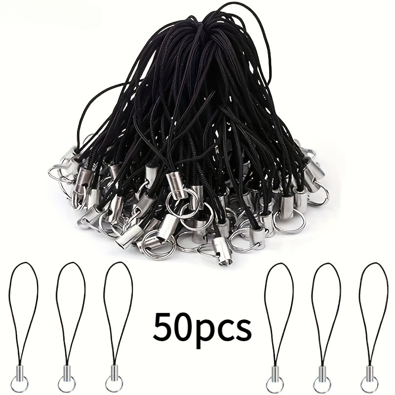 50 Durable Nylon Keychains With Open Rings, Black And Silver Tones, Phone Accessories, And Card Holders