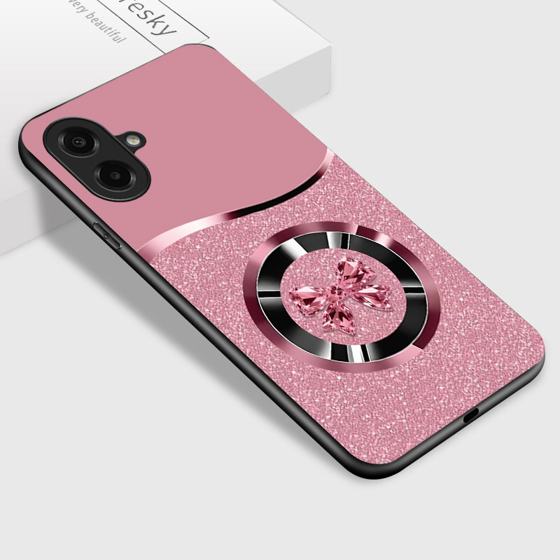 TEMU Phone Case - Luxury Pink Glossy Glass Back Cover With A For The For Galaxy A07 Phone Case