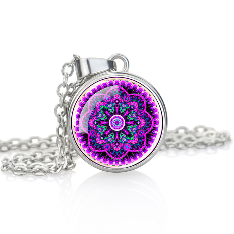 Elegant Single-Sided Button Glass Cabochon Pendant Necklace
