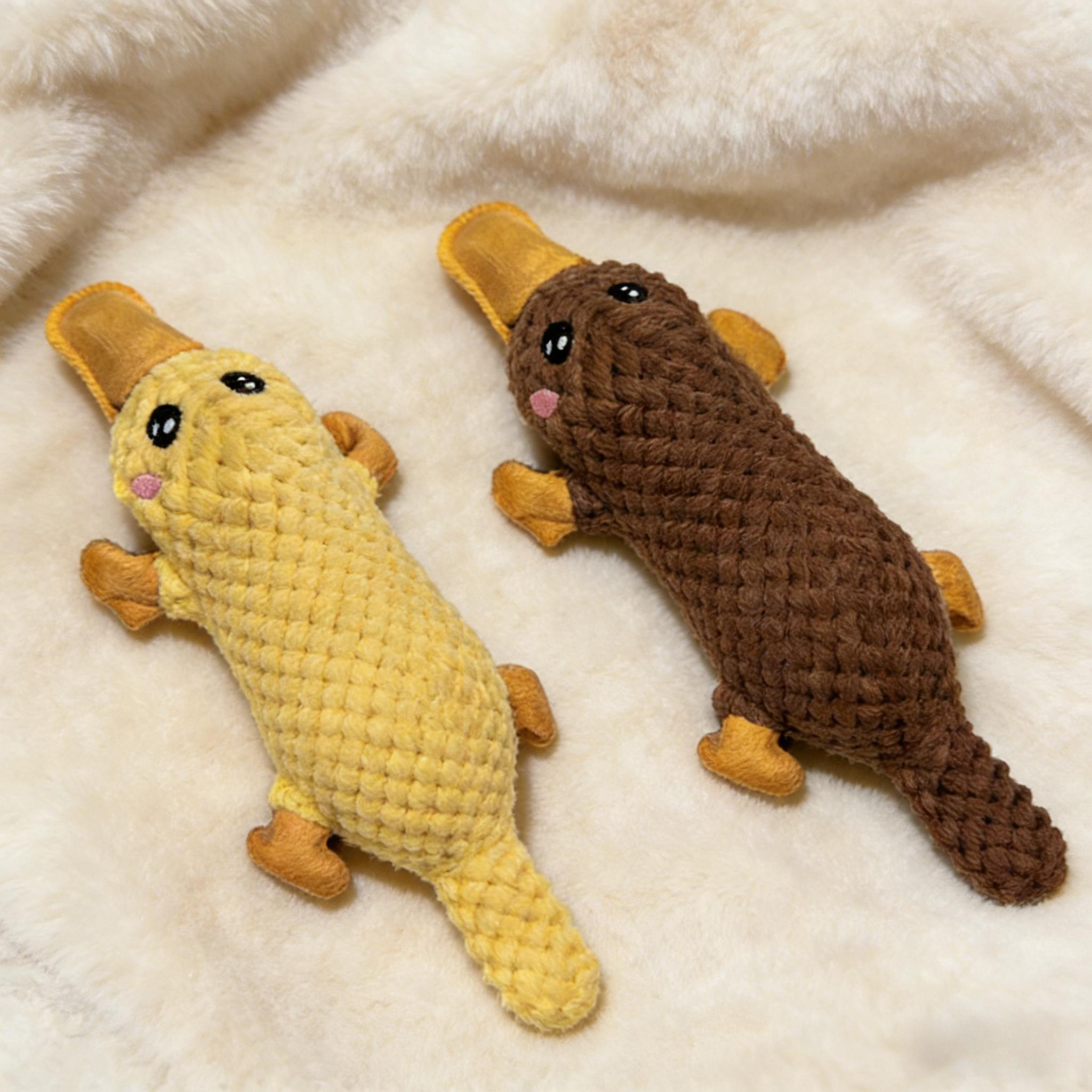 Image of 2 Plush Toys Of A Duck-billed Platypus That Make Sounds, Suitable For All Dog Breeds, Perfect As Gifts For Pet Holidays Or Birthdays, And Great As Dog Toys