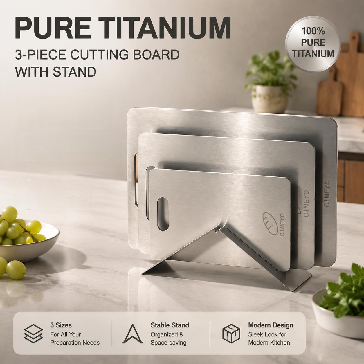 TEMU Cineyo 3pcs Titanium Cutting Boards With A Storage Rack, High-quality Cutting Mats For Meat Vegetables Bread, Separate Food Prep Boards For