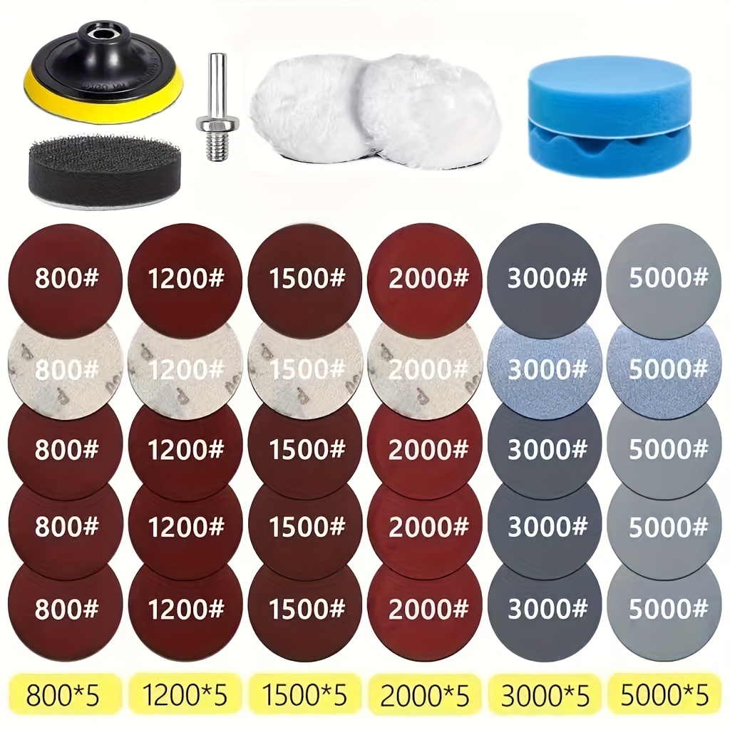 Image of 37/67/127pcs Headlight Restoration And Refurbishment Kit, 3-inch 75mm Car Polishing Disc, Car Waxing Sponge Polishing Pad With Sandpaper, For Car Detailing
