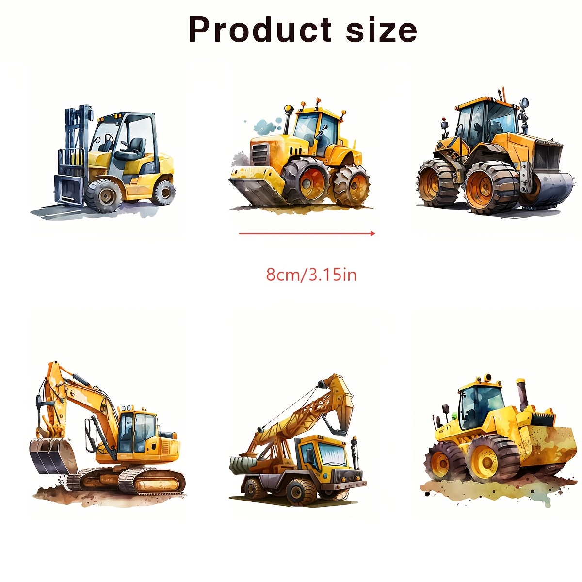 TEMU 6pcs Washable And Durable Iron-on Transfers, -duty , Including Excavators, Forklifts, Road Rollers, Etc., Heat Transfer Stickers, Suitable For