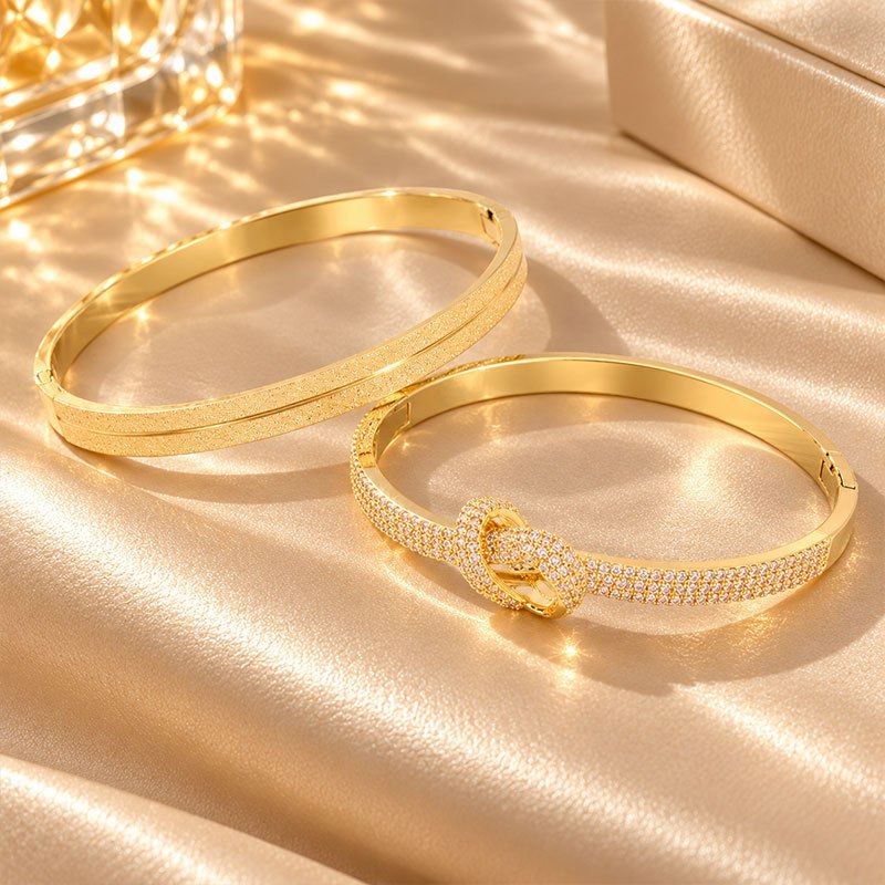 2pcs Women's Unique Double-Line Matte Bangle Bracelet Set