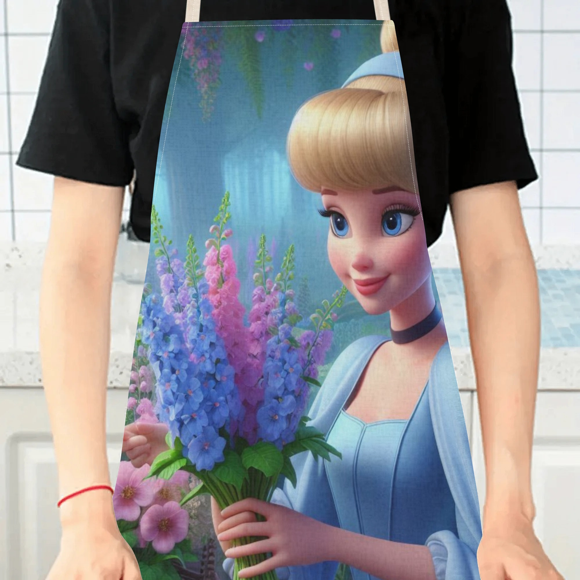 disney   a stylish waterproof apron featuring a cute cartoon design of princess  .   beautiful, fashionable, and simple, making  uitable for hotels, supermarkets, restaurants, fru hops, milk tea stalls, and   home use. details 3