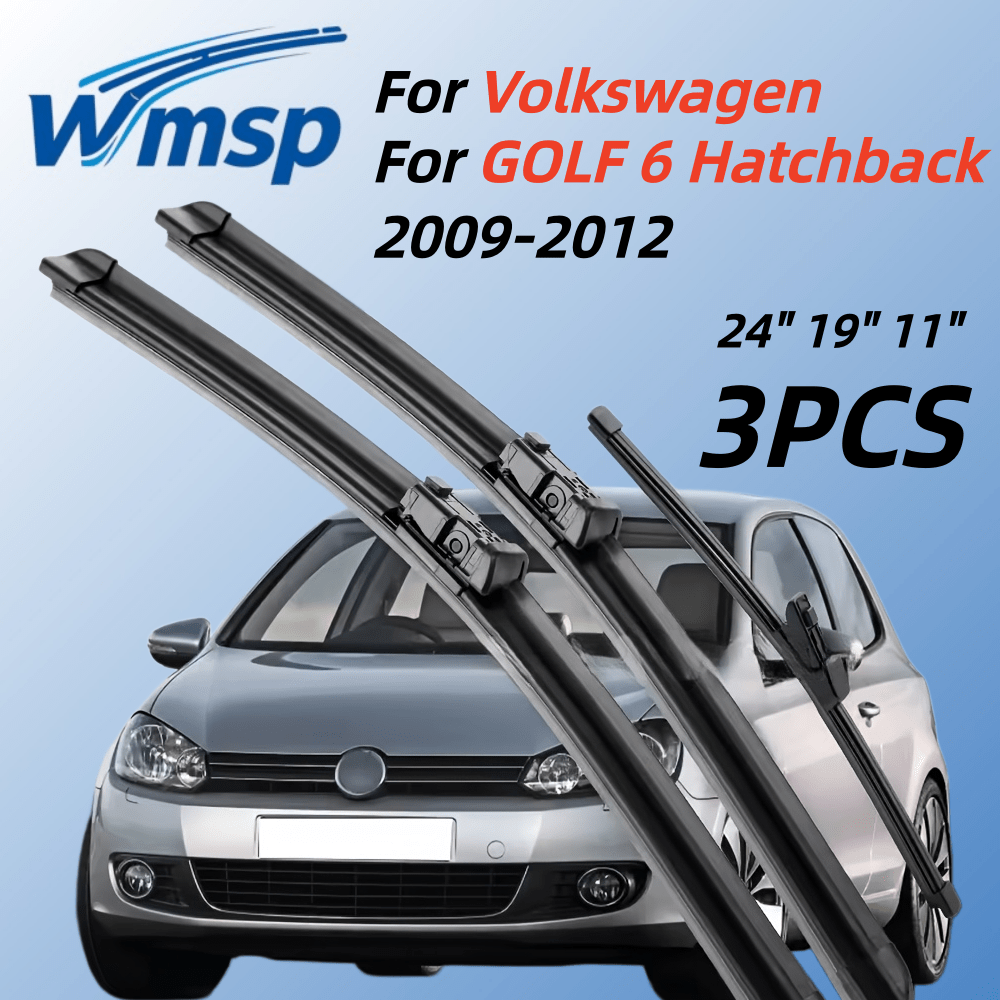 TEMU For Golf 6(2009-2012 All Years: 2009, 2010, 2011, 2012) 24"/19"/11" Wiper Blades- Front+rear