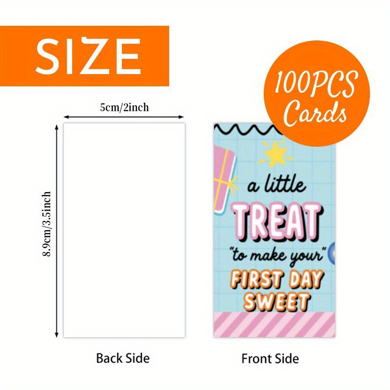 TEMU 100pcs Happy First Day Of School Teacher Appreciation Cards - Colorful Cartoon Design With "a Little Treat To Make Your First " Text, Welcome