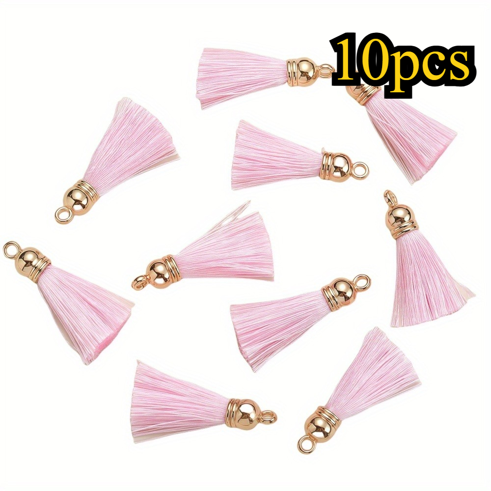 TEMU 10 piezas de borlas de 3.5 cm con tapas metálicas, colgantes de borlas para manualidades, accesorios para hacer joyas, llaveros y correas para