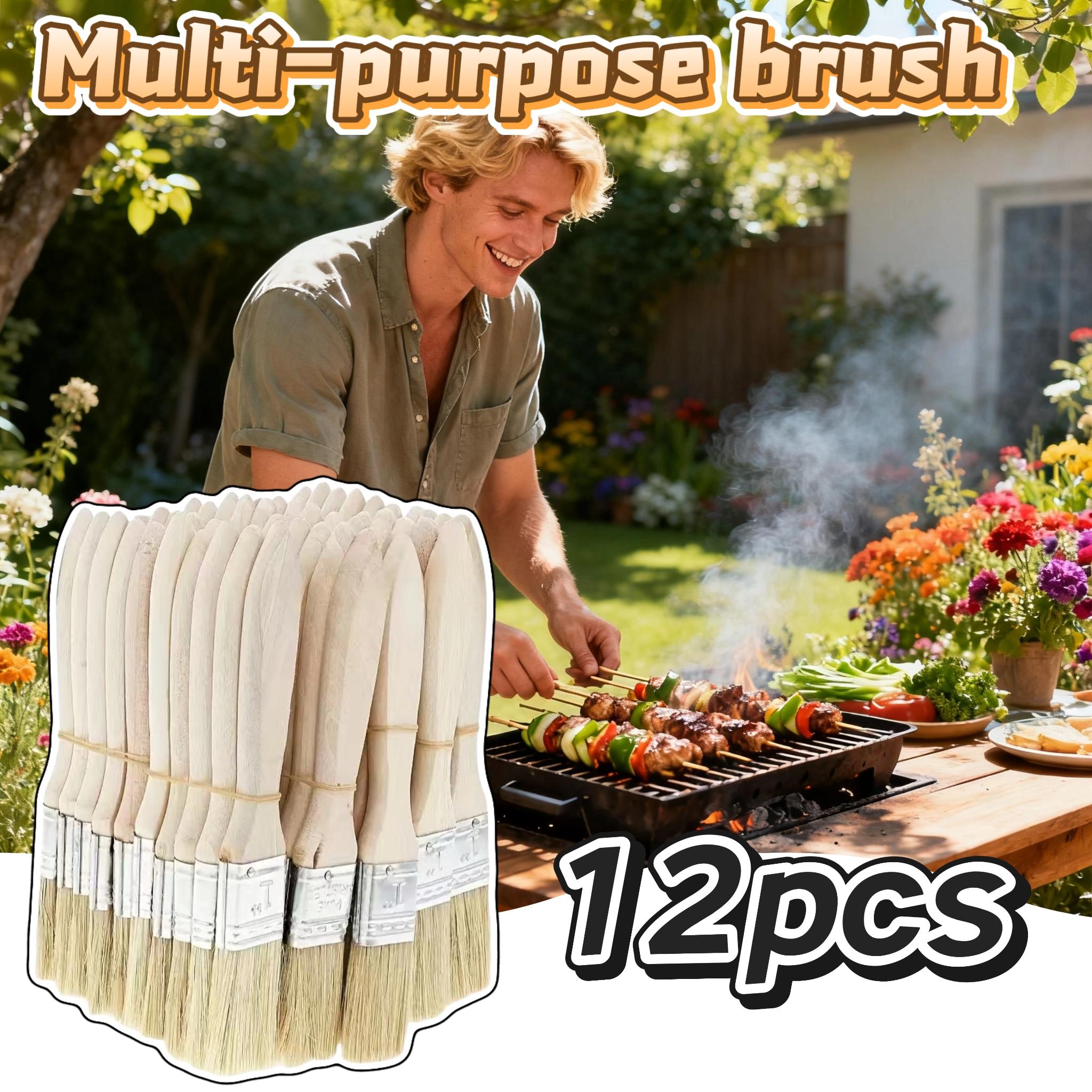 12pcs/6pcs Pig Bristle Paint Brush Set - Reusable Brushes With Gourd Handles, Ideal For Patio Grills, Wall Staining, Varnishing, And Furniture Painting, Painting Tools, Natural Wood Handles